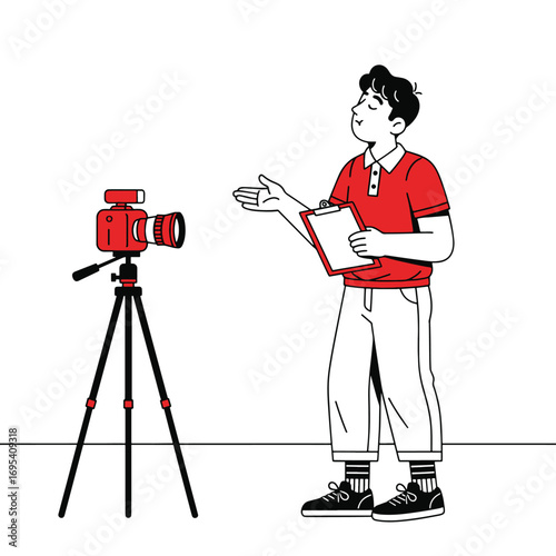 vector illustration Podcast host with vintage camera sharing expertise