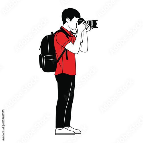 vector illustration Photographer capturing stunning travel photos outdoors