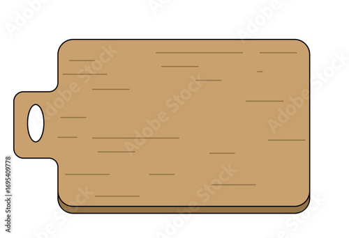 Wooden cutting board simple flat illustration for cooking preparation, kitchen utensil, and food ingredient concept design