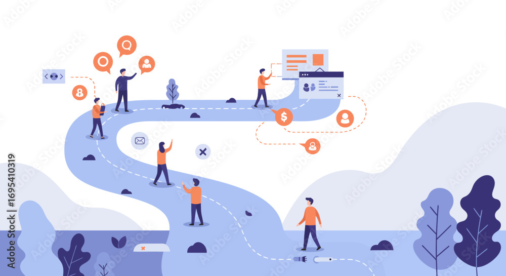 Naklejka premium Optimizing Digital Transformation: Streamlined Data Flow Visualization for Business Intelligence