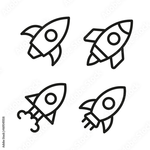 Rocket and Startup Line Icon Set Minimal Outline Space Shuttle,Vector Symbols