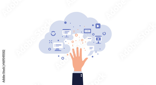 Strategic Breakthrough: Hand Reaching Through Digital Mist for Clarity and Future Growth
