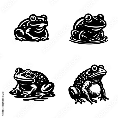 Frog Vector Illustration Set in Black and White