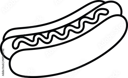 Simple Line Art Hot Dog with Mustard