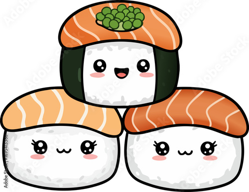 Cute Stacked Sushi Rolls with Kawaii Faces