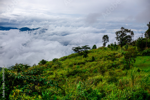 Wallpaper Mural A wide-angle view of the natural scenery of the large mountains, with the wind blowing the mist and some rain falling on the trees. Happiness during the travel to study the resources. Torontodigital.ca