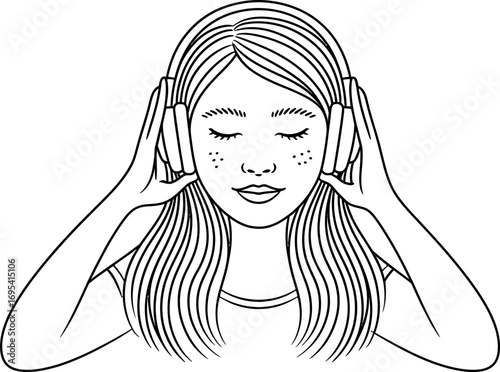 Young Woman Listening to Music with Headphones