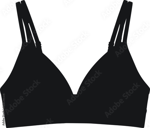 Black silhouette of stylish bra with multi-strap design, vector lingerie icon for fashion, clothing, and intimate apparel content