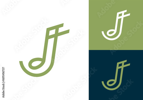 Abstract Initial letter J with music note logo design vector illustration