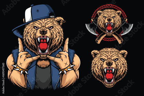 screaming brown bear vector illustration
