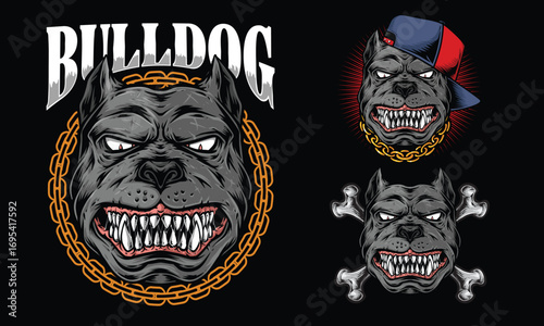 anger bulldog head vector illustration