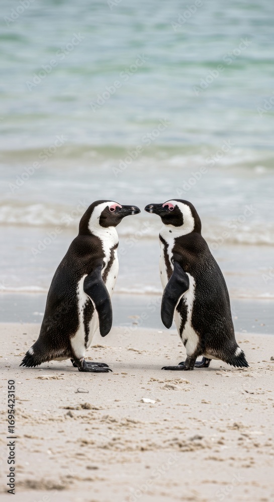 Obraz premium Two African Penguins on Beach