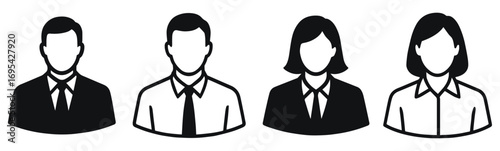 Business avatar collection of man and woman icon in formal suit isolated on transparent background, generative ai