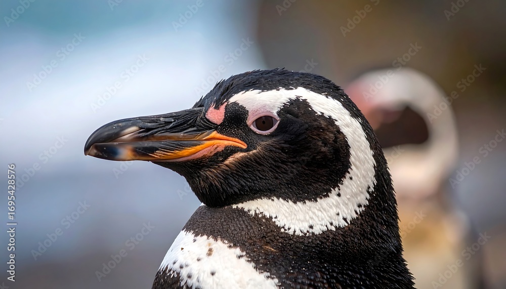 Naklejka premium Close-up of a penguin's head and neck