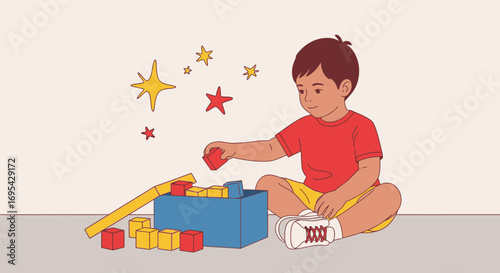 Child's Delight: Building Blocks Fun, Sparkly Stars, And Joyful Playtime Illustration