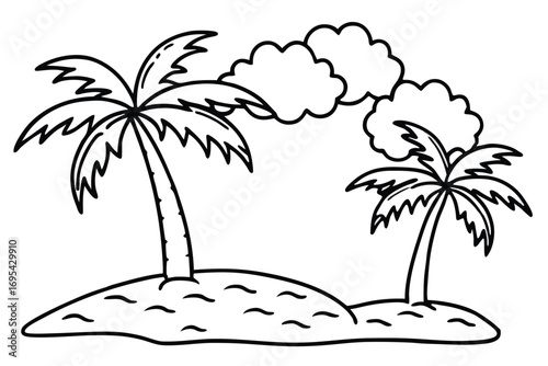 Two palm trees on islands with clouds tropical vacation