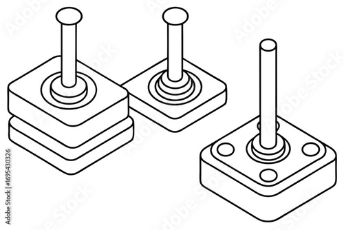 Vintage joysticks isometric line art retro gaming