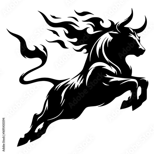 Silueta de un toro de fuego