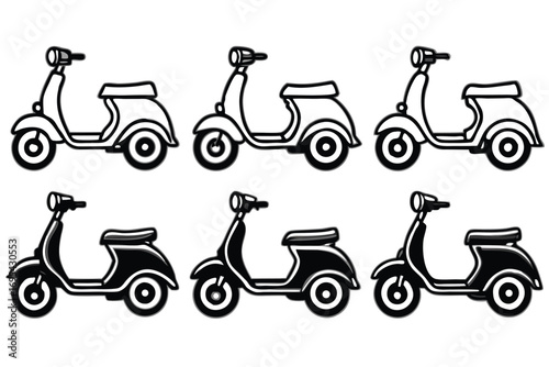 Vintage scooter illustrations black white retro transportation