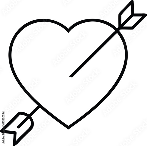 Bold outline of a heart pierced by an arrow, symbolizing love and passion.