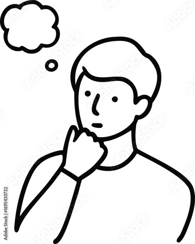 Young man deep in thought with a question bubble above his head