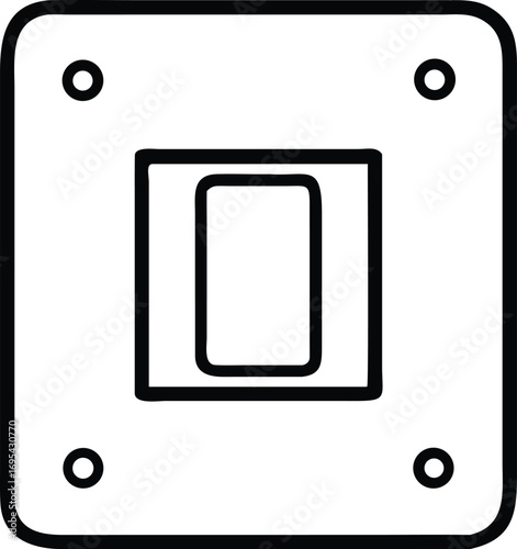 Simple square icon with internal rectangle and four corner circles, representing a button or control element.