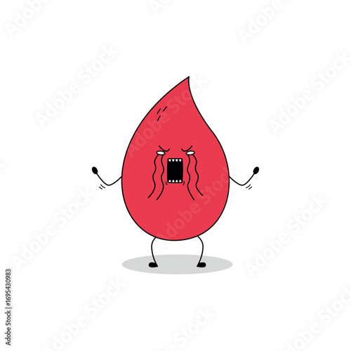 Cute red blood droplet cartoon character crying doodle