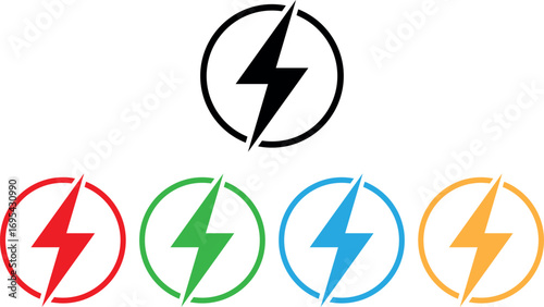 Colorful electricity icon set in different colors . Lightning flash icon . Vector illustration