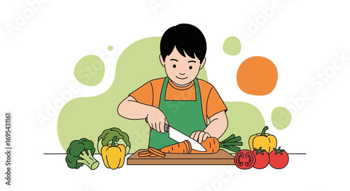 Young Chef Prepares Fresh Vegetables for a Healthy And Delicious Meal Preparation