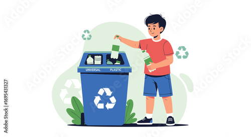 Young Person Recycling Bottles, Promoting Environmental Conservation And Sustainability