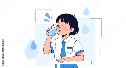 Young Student Drinks Water To Stay Hydrated In A Clean And Refreshing Style