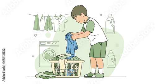 Youngster Doing Laundry, Arranging Clothes, Household Chores, Spring Cleaning Routine