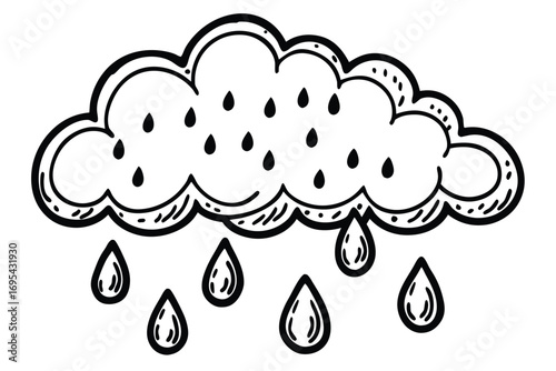 Black and white hand drawn rain cloud illustration