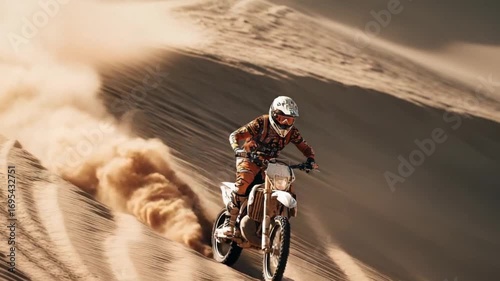 Desert Motocross Thrills: Rider Conquering Sandy Dunes