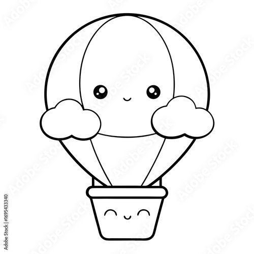 Cute Chibi Hot Air Balloon Coloring Sheet Easy Outline Printable for Kids