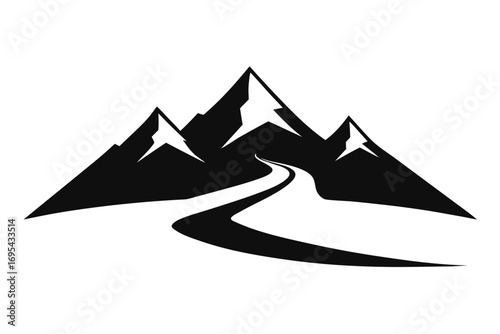Silhouette Mountain Road Leading to Peaks Travel Destination Vector Illustration