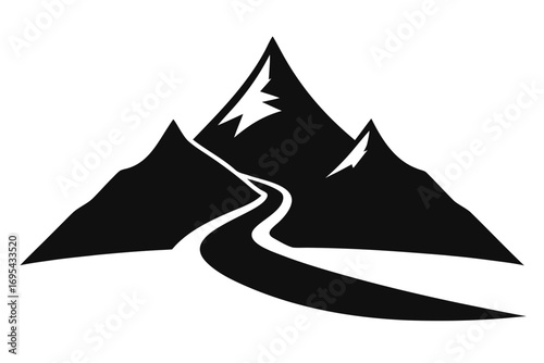 Silhouette Mountain Road Leading to Peaks Travel Destination Vector Illustration