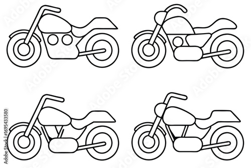 Four black line art motorcycles motorbike vehicle