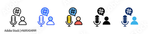 Podcast Hashtag Icon Collection With Multiple Styles