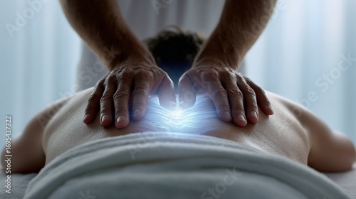 Healing massage therapy session spa center wellness tranquil environment close-up view relaxation concept