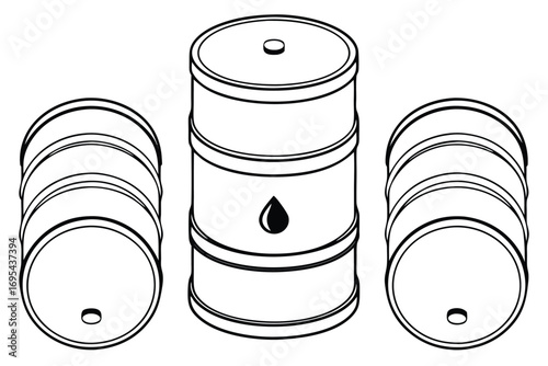 Three industrial barrels with oil drop drum container