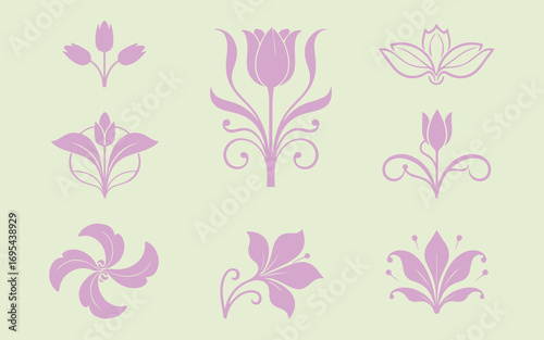 Collection of delicate pastel floral and botanical decorative elements