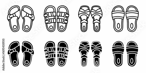 Slippers. Vector collection of Slippers icon illustration. Black icon design.