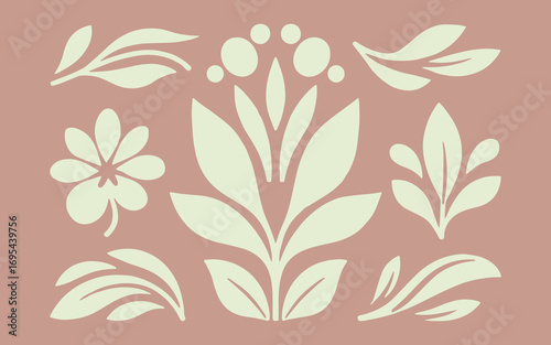 Abstract botanical elements in a muted color palette