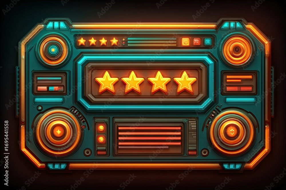 Fototapeta premium Futuristic teal and orange panel with glowing stars