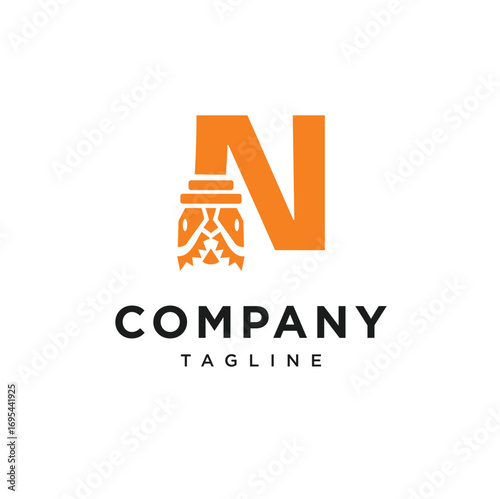 Letter N Tricone Drill Bit Logo Icon Vector