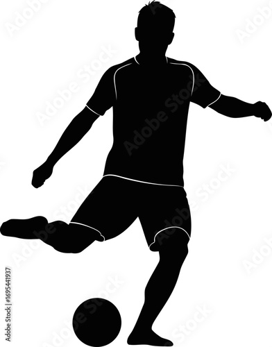 barefoot soccer player silhouette effortless skill, dynamic balance, beach football action, isolated on transparent background