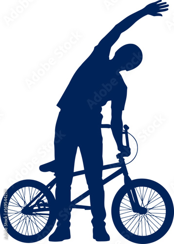 bmx rider silhouette preride stretch, finding focus, blue hues of determination, isolated on transparent background