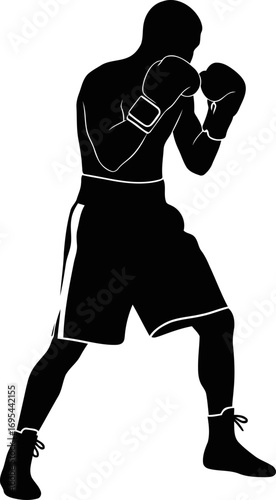 boxer silhouette awaiting the final round, power and grace in the ring, isolated on transparent background