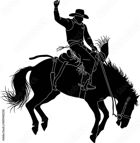 cowboy silhouette bucking bronco ride, wild west rodeo action, untamed spirit, isolated on transparent background
